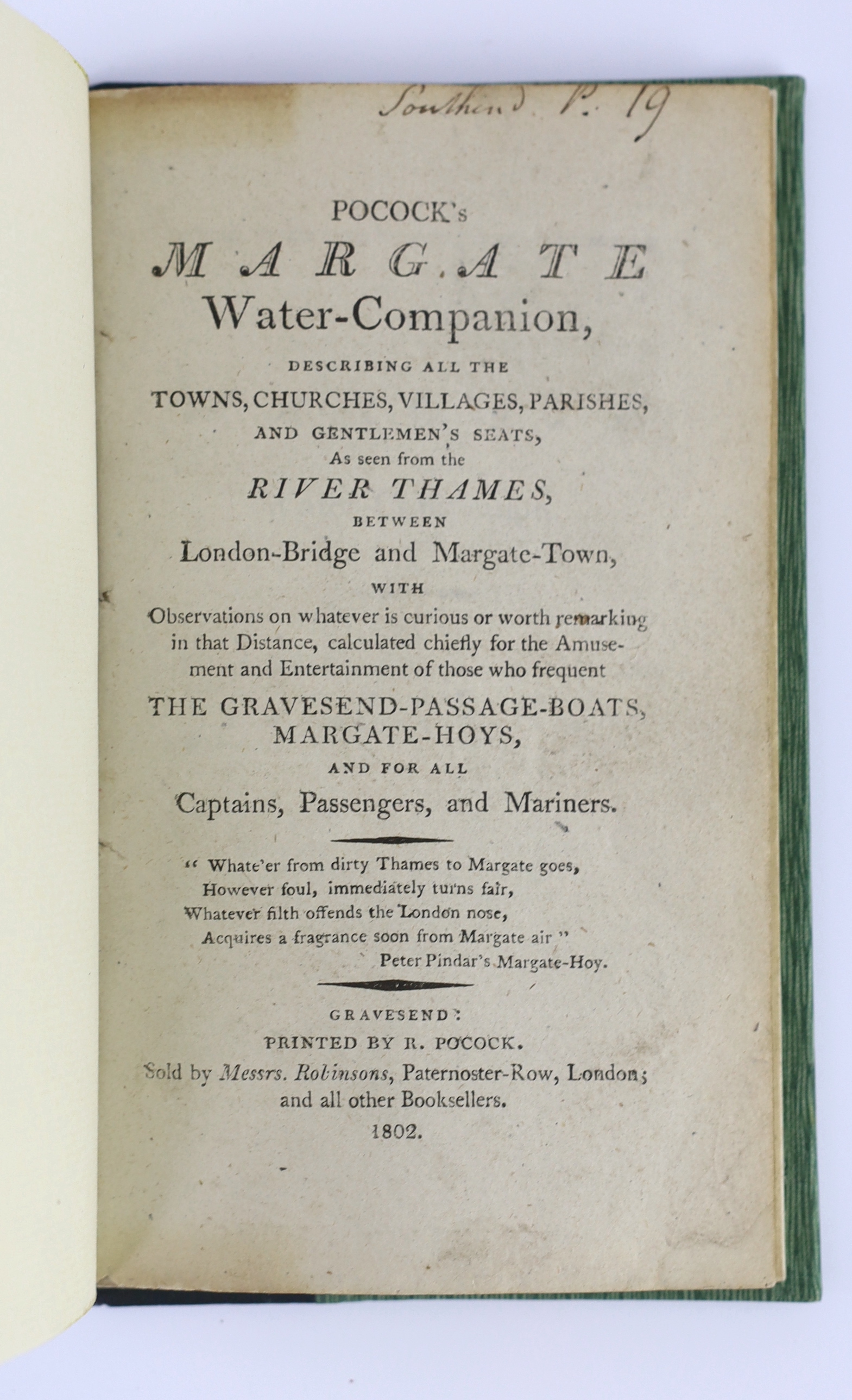 Pocock's Margate Water-Companion ... between London-Bridge and Margate Town ... for the amusement and entertainment of those who frequent the Gravesend-Passage Boats, Margate Hoys ... sometime neatly rebound green morocc